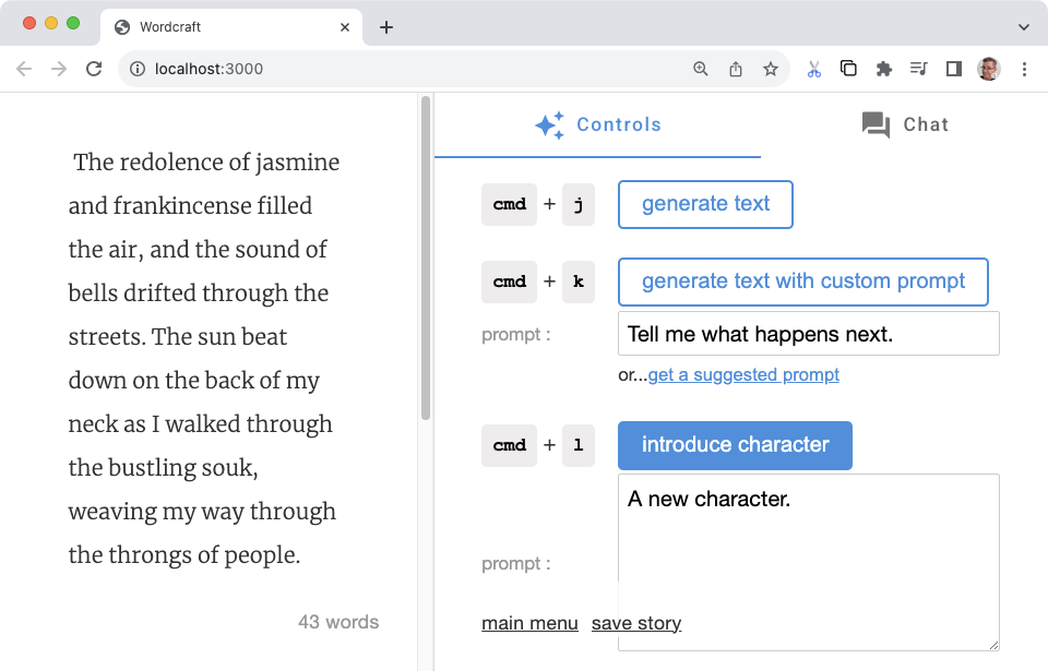 Wordcraft introduit une interface utilisateur de personnage