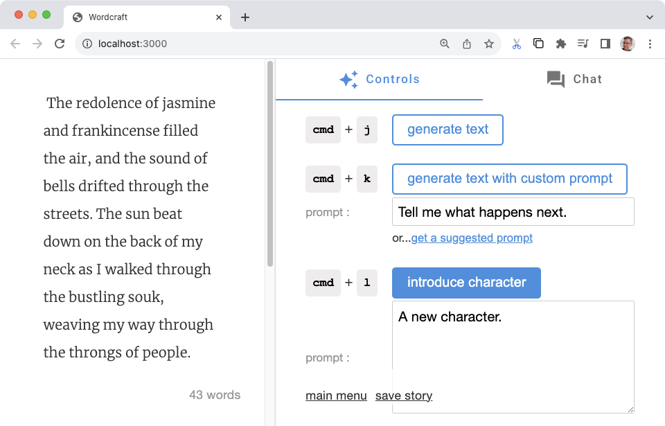 Wordcraft apresenta interface de usuário de personagens
