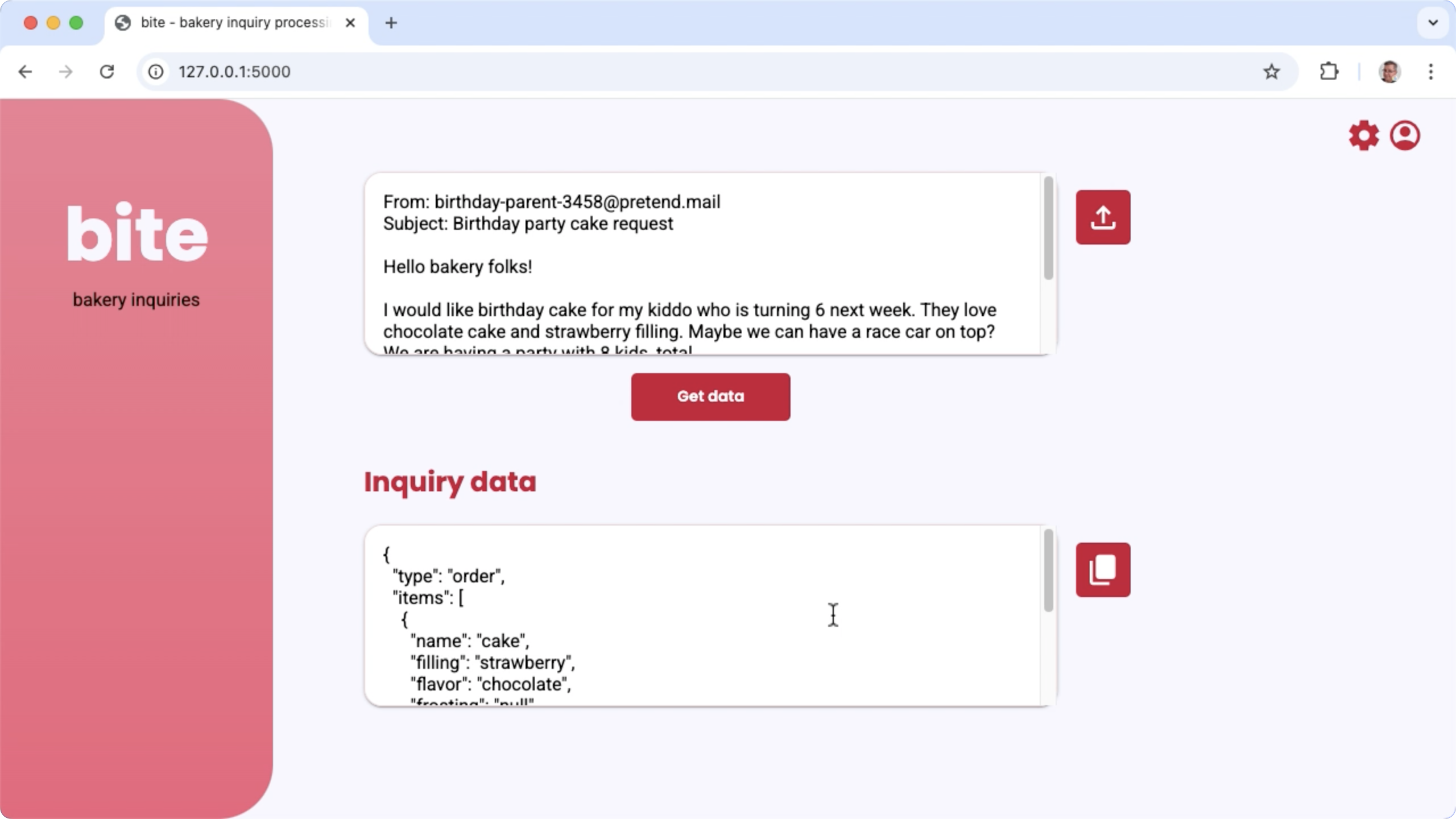 Screenshot dell'interfaccia utente dell'app web