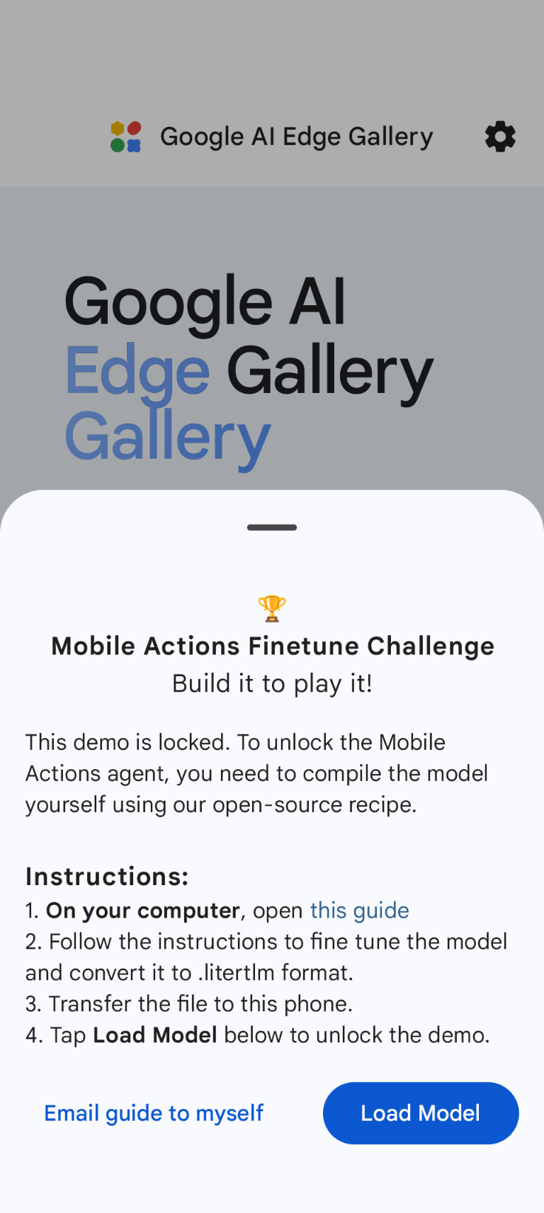 Mobile Actions Finetune Challenge in Google AI Edge Gallery