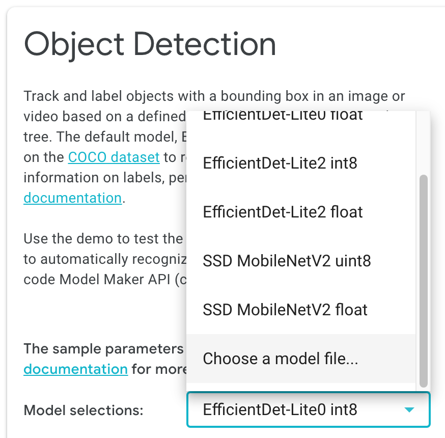 MediaPipe Studio application select model