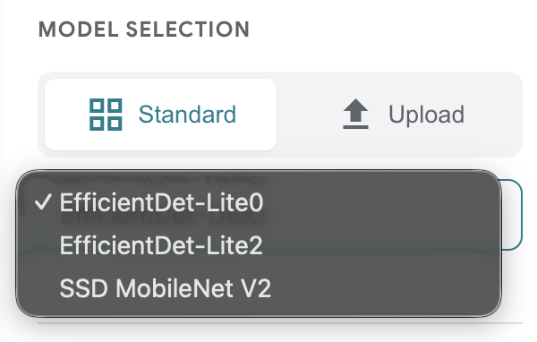 Selección del modelo de la aplicación de MediaPipe Studio