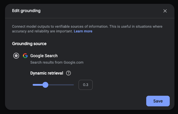 Selezionare la soglia di grounding in AI Studio