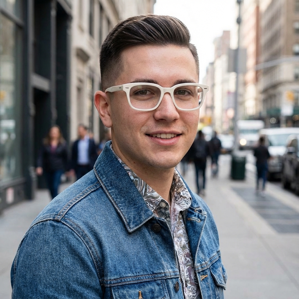 Man in white glasses