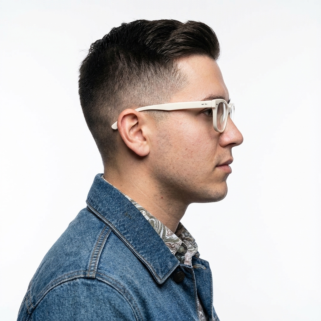 Output of a man in white glasses looking right