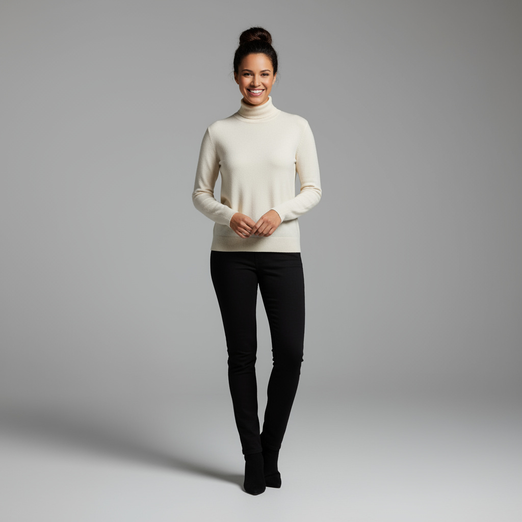 Foto seluruh tubuh seorang perempuan dengan rambut dicepol...