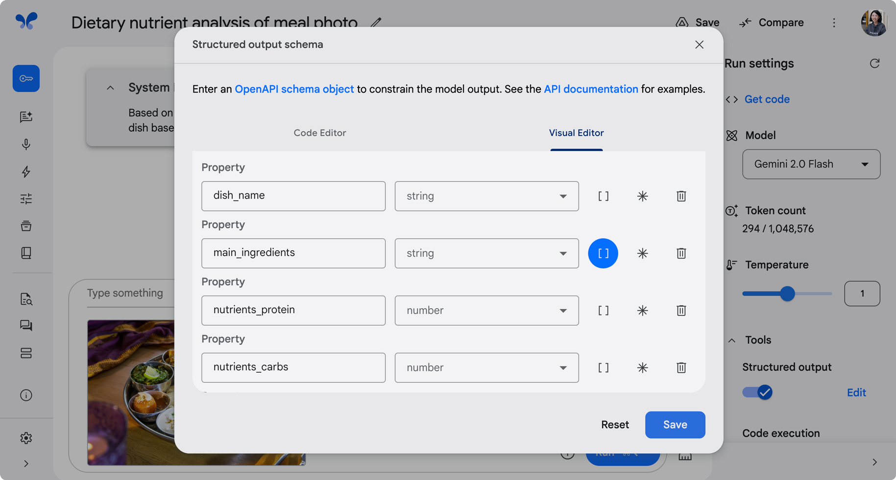 您可以使用 Google AI Studio 的结构化输出编辑器来指定模型回答的 JSON 架构。
