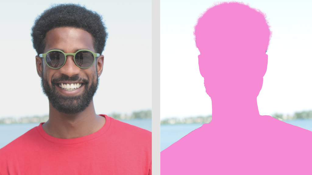 Exemples côte à côte d'une photo en gros plan d'un homme à côté du masque d'image qui dessine sa silhouette